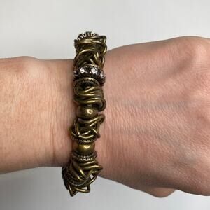 Lia Sophia Gold-Tone/Bronze-Tone Twisted Chains & Cut Crystals Bracelet EUC OS